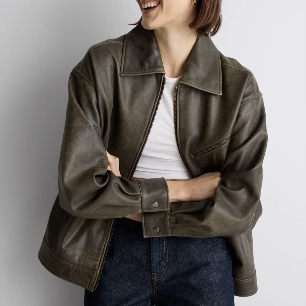 Quince 100% Leather Oversized Bomber Jacket